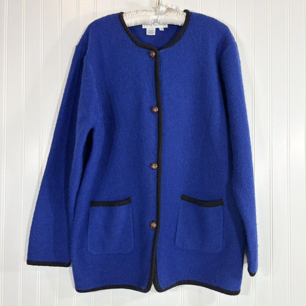 Vintage Jessica Holbrook Wool Cardigan Size L Blue Boxy Oversized Quiet Luxury